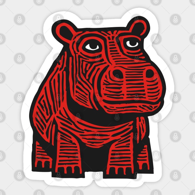 Hippo Linocut Art - Nursery Animal Decor Sticker by TuncGK